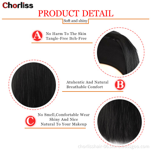 Wholesale Cheap Long Light Blonde Straight Turban headband wig Synthetic Hair Wigs With Headband Attached  Wig For Women